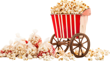 Popcorn in a wagon with a red and white bucket png