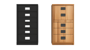 A wooden filing cabinet and a black one png