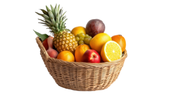 A basket filled with various fruits on a black background png