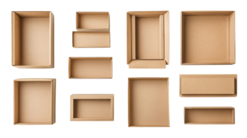 A collection of empty cardboard boxes on a black background png