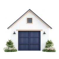 A modern garage with a stylish design and landscaped surroundings. png