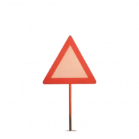 A triangular warning sign alerting drivers of potential hazards ahead. png