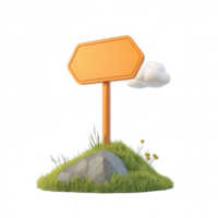 An empty signpost on a grassy hill, ideal for various graphic and design projects. png