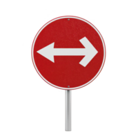 Red circular traffic sign indicating left or right turn options for drivers. png