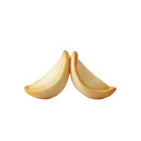 Two fortune cookies showcasing their unique shapes against a plain background. png