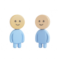 Two playful animated characters with smiling faces in casual clothing. png