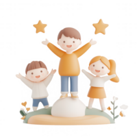 Three cheerful children celebrating together in a playful and colorful scene. png