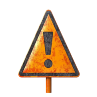 Rusty triangular warning sign with exclamation mark. isolated png