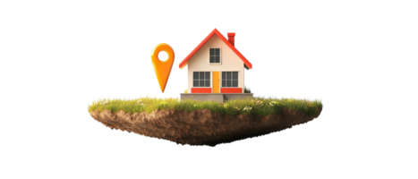 House on a Floating Island with Location Marker. cut out png