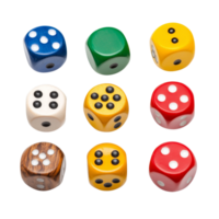 Nine Colorful Dice Showing Different Numbers png