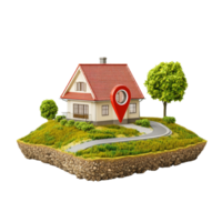 House on Island with Location Marker and Path png
