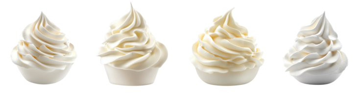 Four servings of creamy vanilla soft serve ice cream png