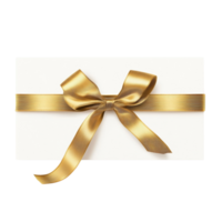 Gold ribbon tied in a bow on white card png