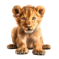 Adorable Lion Cub Sitting with Playful Expression isolated on transparent background png