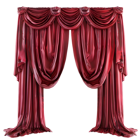 Elegant Red Velvet Curtains with Classical Drapes isolated on transparent background png