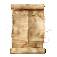 Rolled parchment scroll with frayed edges isolated on transparent background. png