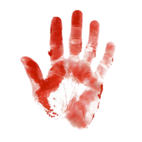 Abstract red handprint with smudged paint effect isolated on transparent background png
