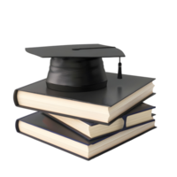 Graduation cap on a stack of books symbolizing education isolated on transparent background png