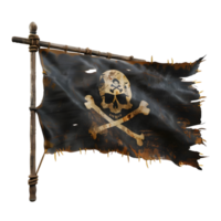 Detailed pirate flag with weathered edges and classic skull design isolated on transparent background png