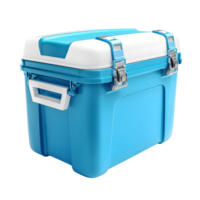 Blue cooler box for outdoor use with ergonomic handles isolated on transparent background png