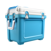 Portable blue cooler box designed for camping and picnics isolated on transparent background png