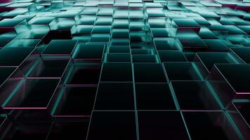 An Abstract 3D Grid Featuring Glassy Blocks Accentuated with Striking Neon Highlights. Design video