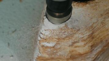 Cutter works on stone. Media. Closeup of sculptor stone processing. Isolated on background. video