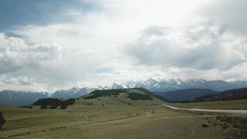 Aerial view of landscape with empty highway. Scene. Drone flight from the side, from left to right video
