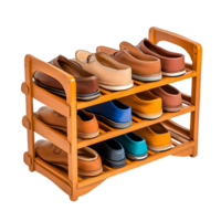 Shoe rack with an array of stylish footwear neatly arranged png
