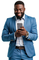 man in blue suit holding phone png