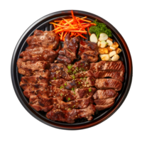 a plate of meat and vegetables on a tray png