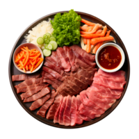 a plate of meat and vegetables on a table png