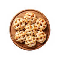 apple pie on a wooden plate with lattice pattern png
