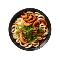 Ramen a bowl of noodles with mushrooms and green onions png