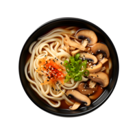a bowl of noodles with mushrooms and vegetables on a white background png