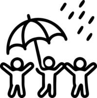 Family playing in the rain with umbrellas capturing joyful splashes plain background on right. vector