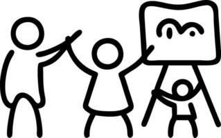 Family painting together on a large canvas environment of creativity and joy copy space on left. vector