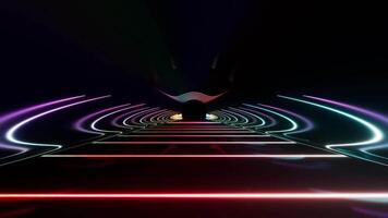 A tunnel with neon lights and a dark background animation video