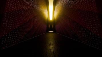 A dark tunnel with a yellow light shining through it animation video