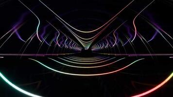 A tunnel with neon lights and lines animation video