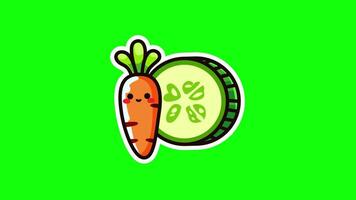 Playful Carrot and Cucumber Cartoon Animation Looping on Green Screen in 4K video