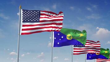 A Row Of United States And Christmas Island Flags video