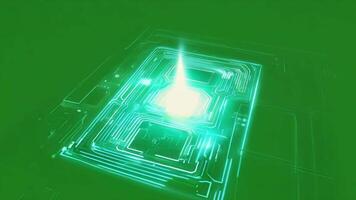 Glowing circuits pulsating gently set against a verdant field. Green screen chromakey video