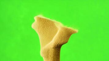 Grains of sand churn and twist animated in a fluid motion on a green backdrop. Green screen chromakey video