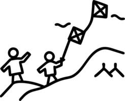 Family flying kites on a hill with a glossy background copy space on left. vector