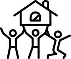 Family building a treehouse together in the backyard with a plain background copy space on left. vector