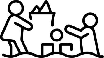 Family building sandcastles on soft abstract background copy space on left. vector