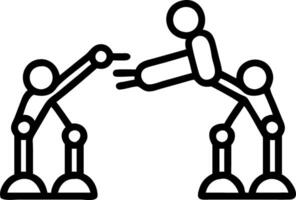 Factory workers interacting with robots on assembly line vector