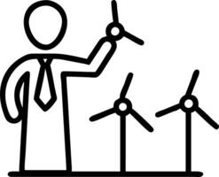 Executive giving speech in front of wind turbines with copy space vector