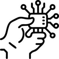 Engineers hand holding a microchip with green circuitry vector